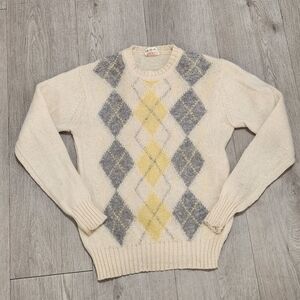 Men's Argyle Crewneck Sweater - Cream, Yellow, and Gray